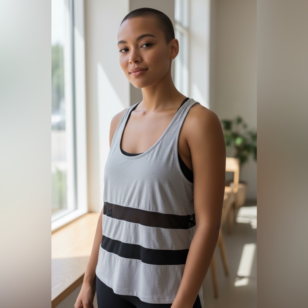 Fabletics Gray and Black Striped Tank Top